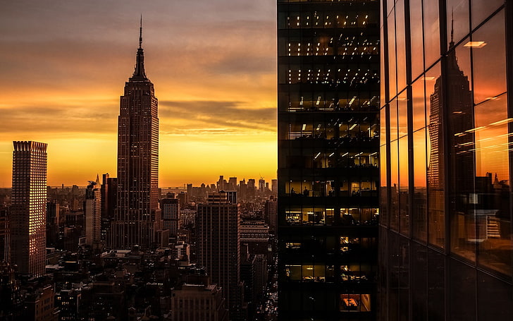 Empire State Building New York City, sunset, cityscape, USA, skyscraper, HD wallpaper