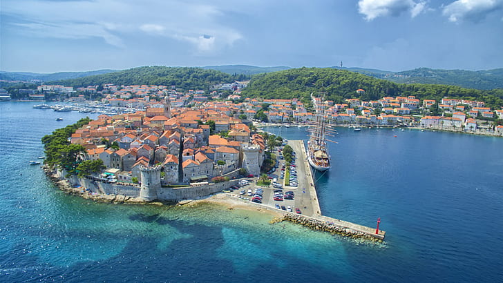 Korcula Island And Croatia The Sixth Largest Island In The Adriatic Sea View From The Air Hd Wallpaper 1920×1080