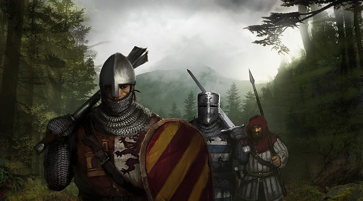 Sword, Knights, Mail, Spear, Shield, The middle ages, Topfhelm, HD wallpaper