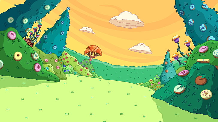 green field illustration, Adventure Time, multi colored, no people