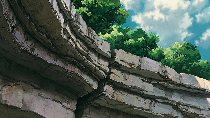 Studio Ghibli, anime, tree, plant, low angle view, architecture