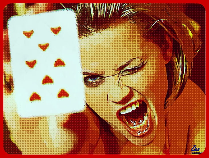 open mouth, women, cards, playing cards, face, artwork, Reese Witherspoon
