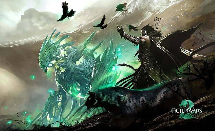 Guild Wars 2 Ranger, dragons Guildwars digital wallpaper, Games