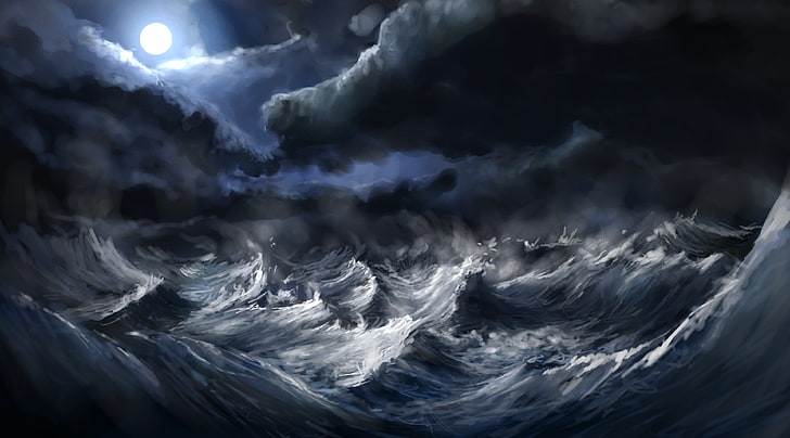 Stormy Sea Painting, sea turbulence art, Artistic, Fantasy, sky, HD wallpaper