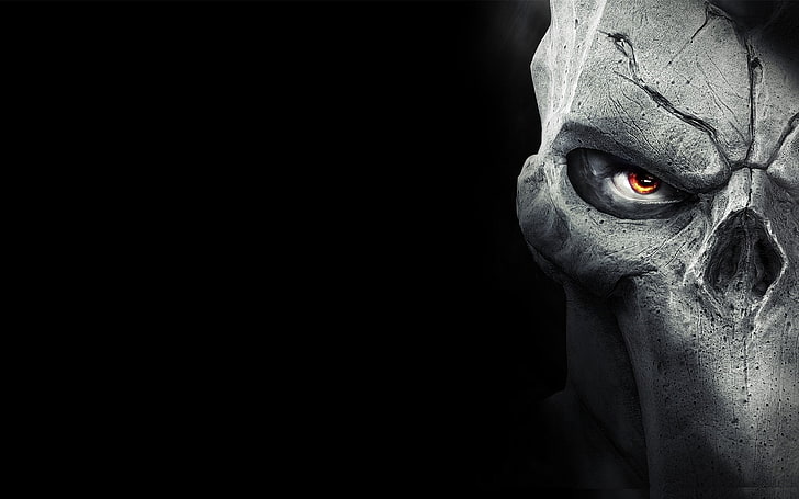 gray skull digital wallpaper, video games, Darksiders, mask, black