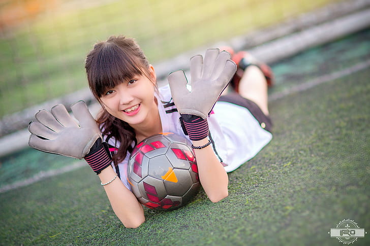 Asian, women, sport, smiling, balls, HD wallpaper