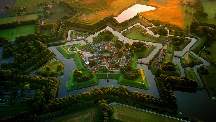 aerial photography of island, Netherlands, landscape, nature