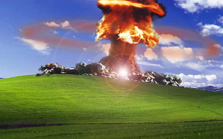 digital art, explosion, nuclear cloud, Windows XP