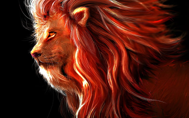 art, lion, predator, painting, rendering, digital art, big cat