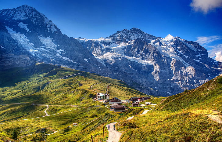 the sky, mountains, Switzerland, Alps, Grindelwald, HD wallpaper