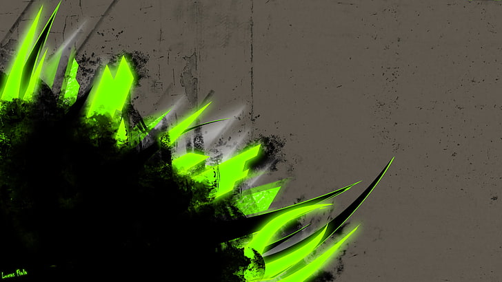 green and black abstract digital wallpaper, digital art, artwork