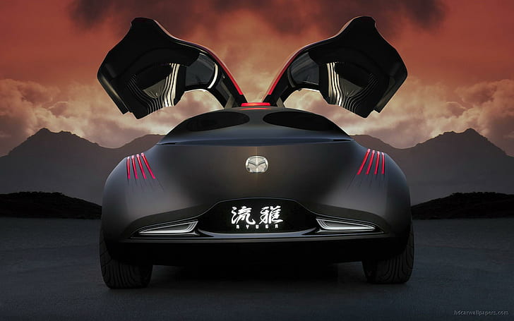 Mazda Ryuga Concept 6, black gullwing mazda luxury car, cars