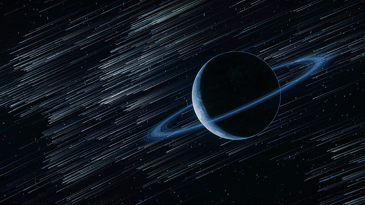 blue and white planet digital wallpaper, space, space art, planetary rings, HD wallpaper