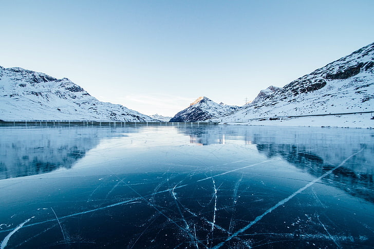 body of water, Switzerland, winter, snow, ice, reflection, mountains, HD wallpaper