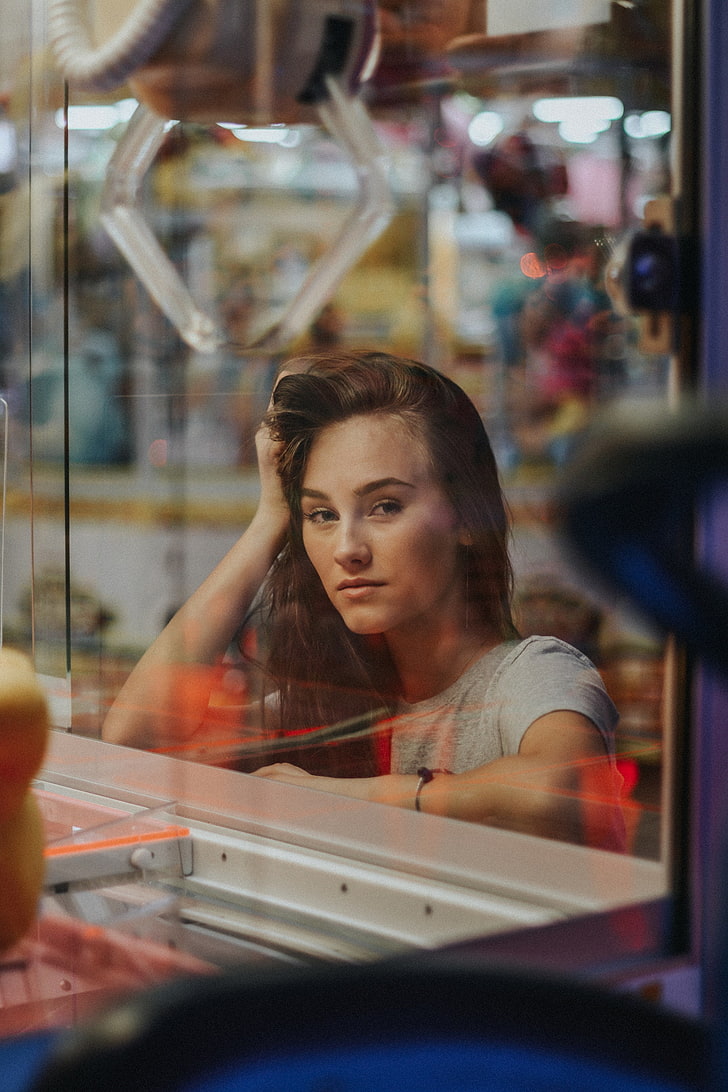 women, looking at viewer, brunette, glass - material, window