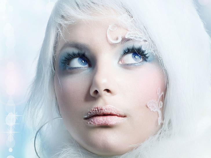 fantasy art, ice, blue eyes