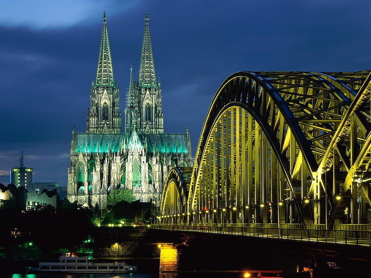 Cologne Cathedral Hohenzollern Bridge Germany, architectural building, HD wallpaper