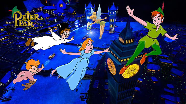 Flight Over London Peter Pan Cartoon The Magic Kingdom Of Walt Disney Hd Wallpapers For Mobile Phones Tablet And Laptop 1920×1080
