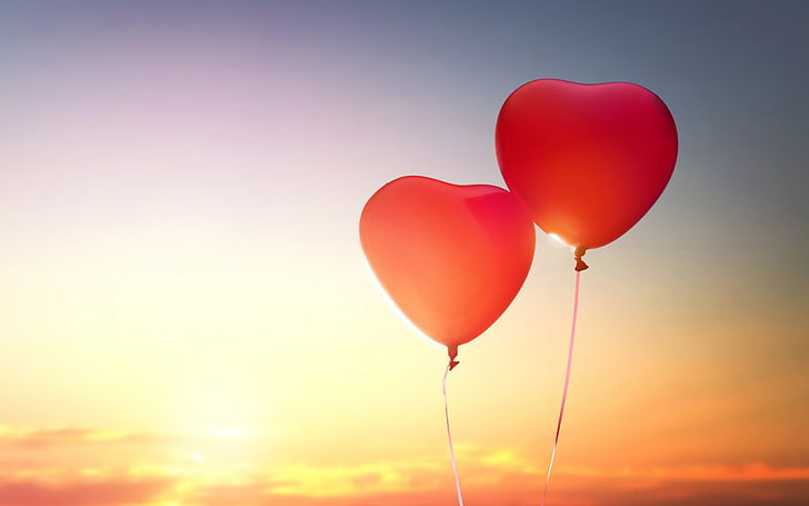 HD wallpaper: Romantic Heart Balloon Love, two red balloons, sky, mid-air,  positive emotion | Wallpaper Flare