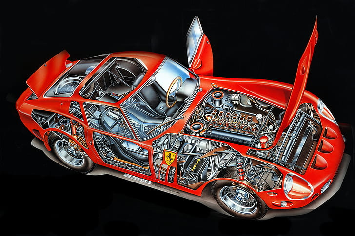 Ferrari, 250 GTO, red, engineering, Cross Section, HD wallpaper