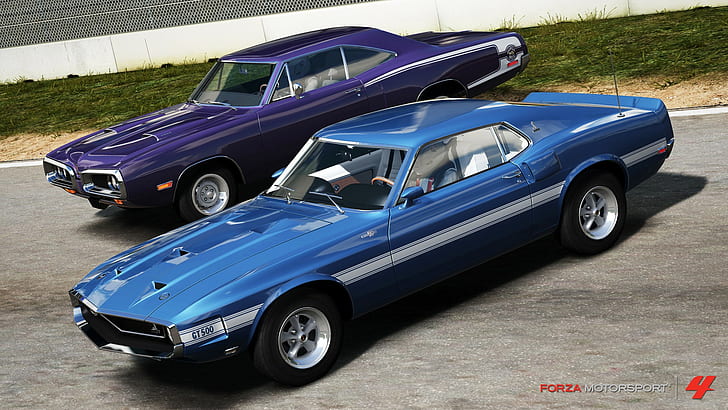 Forza Motorsport 4, Vintage Cars, Blue Car, Purple Car, two sports coupe, HD wallpaper