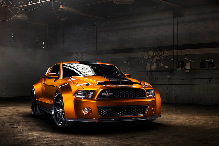 Hd Wallpaper Gold Mustang Ford Shelby Gt500 Muscle Car Front Orange Wallpaper Flare
