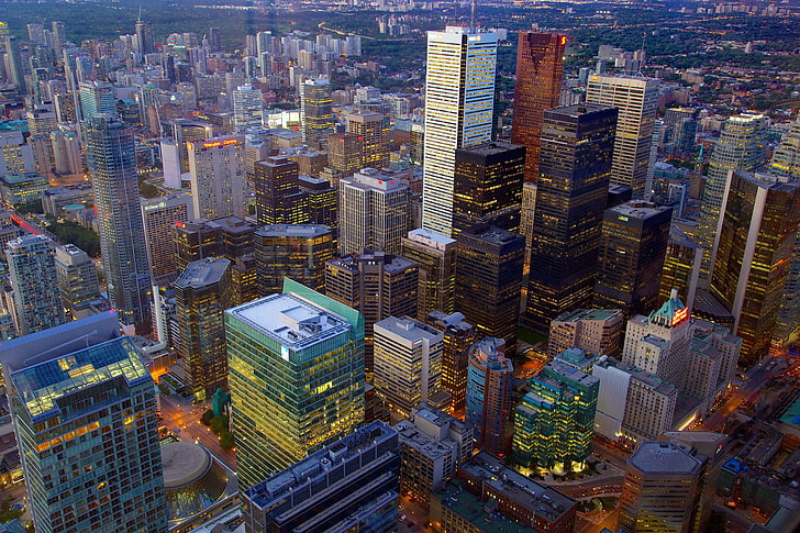 lights, skyscrapers, the evening, Canada, panorama, megapolis, HD wallpaper
