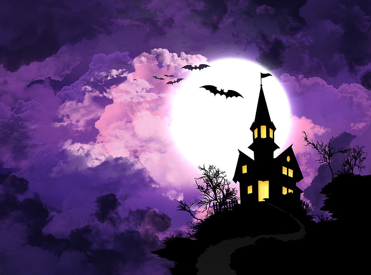 Spooky Halloween, Halloween and cloud painting, Holidays, Castle, HD wallpaper