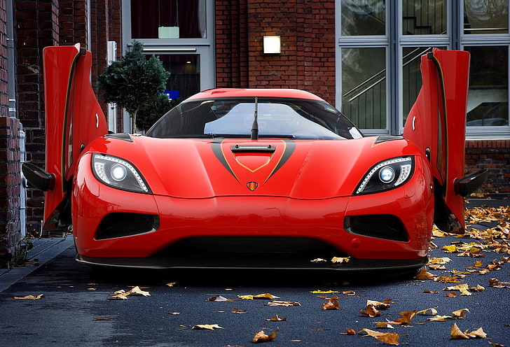 red sports coupe, autumn, leaves, Koenigsegg, Beast, Agera R