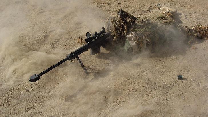 Barrett .50 Cal, camouflage, gun, Sniper Rifle, war, HD wallpaper