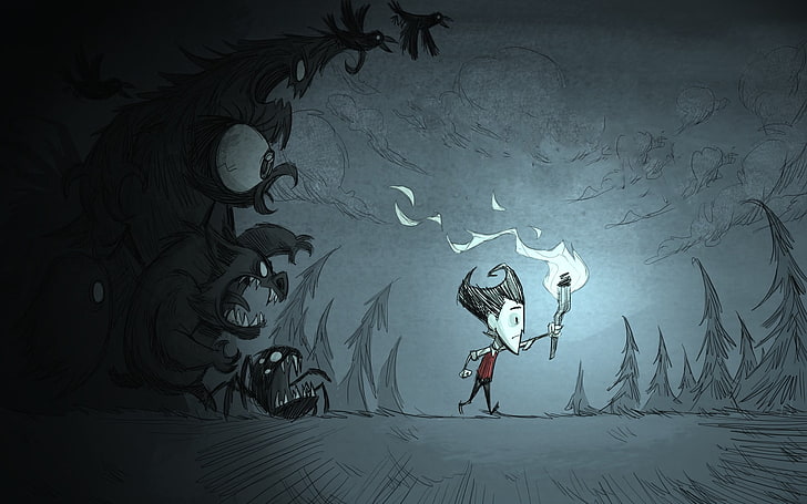 person holding fire torch wallpaper, Don't Starve, Wilson, Dont Starve