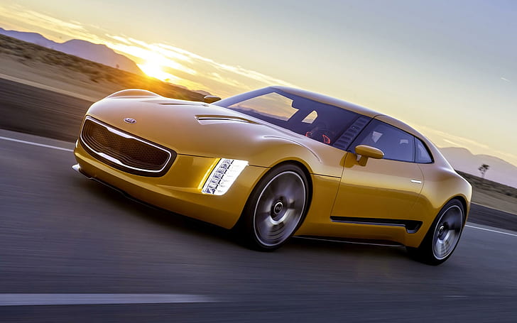 Kia GT4 Stinger Concept 2014, yellow luxury car, cars, HD wallpaper