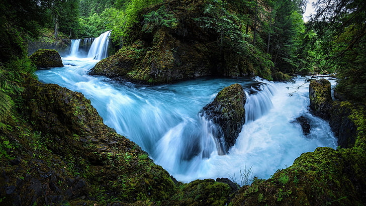 waterfall, bend, body of water, stream, chute, river