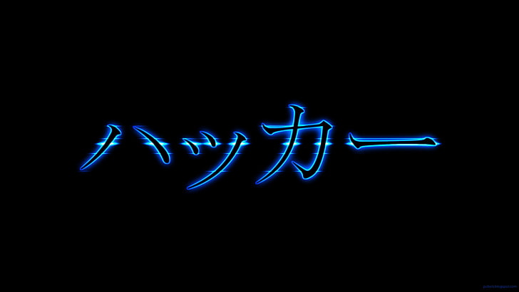 blue kanji script with black background, Hackers, 1337, PCbots