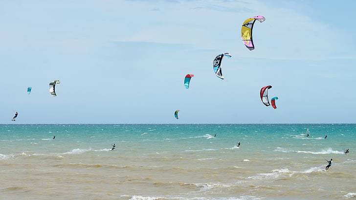 sea, the sky, the wind, parachute, Board, kitesurfing