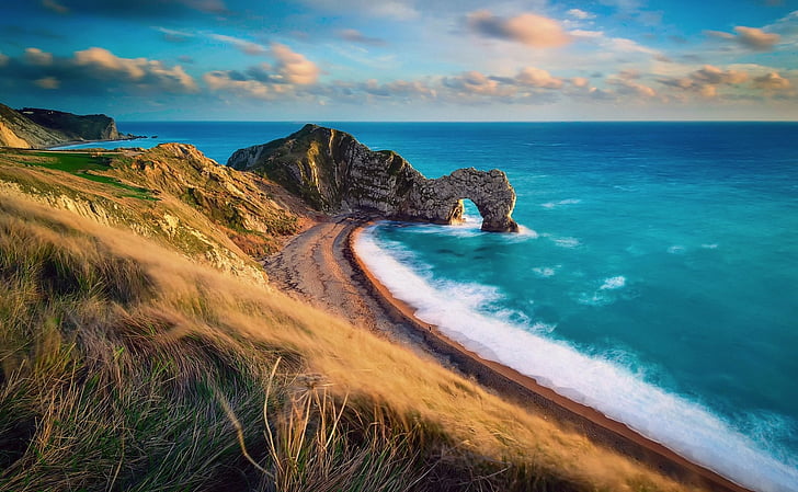 Earth, Durdle Door, Dorset, England, Horizon, Ocean, Sea