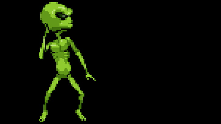 green alien illustration, pixelated, pixel art, pixels, 8-bit, HD wallpaper