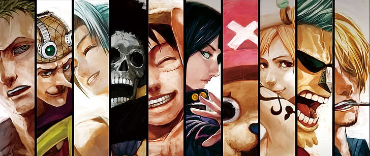 One Piece characters graphic wallpaper, ultra-wide, human representation