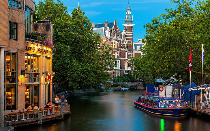 Amsterdam city, Nederland, river, buildings, beige high rise building near lake, HD wallpaper