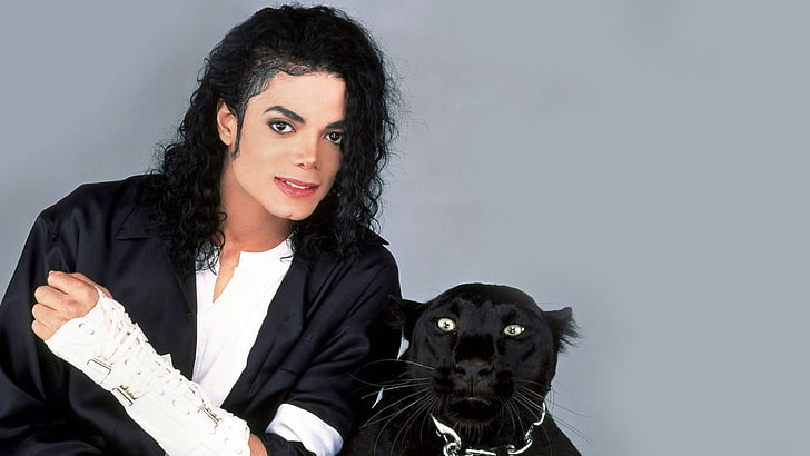 Michael Jackson, panther, brunette, costume, cat, dog, pets, women, HD wallpaper