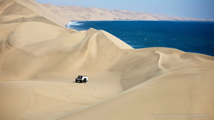 Atlantic and Desert Dune, Namib-Naukluft National Park, Namibia, HD wallpaper