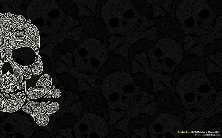 gray and black floral area rug, pattern, Pirate Flag, art and craft, HD wallpaper