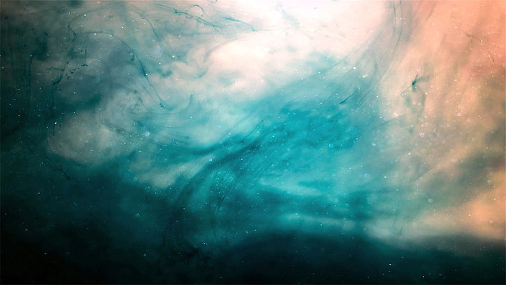 teal and white abstract painting, space, filter, backgrounds