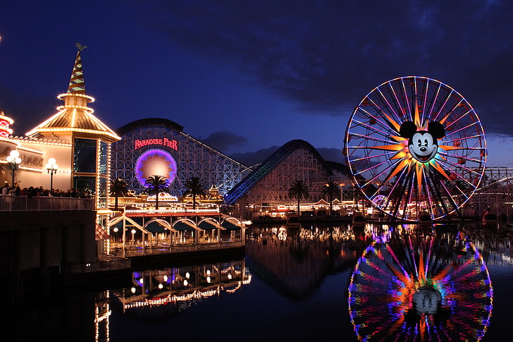 blue Ferris wheel, California, Mickey mouse, attractions, Disney California Adventure
