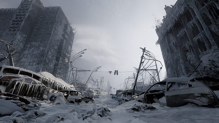 Metro Exodus, RTX, snow, video games, apocalyptic, wreck