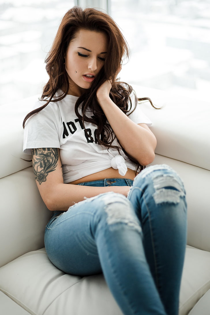 Octaviamay (Suicide Girls), model, women, couch, tattoo, inked girls, HD wallpaper