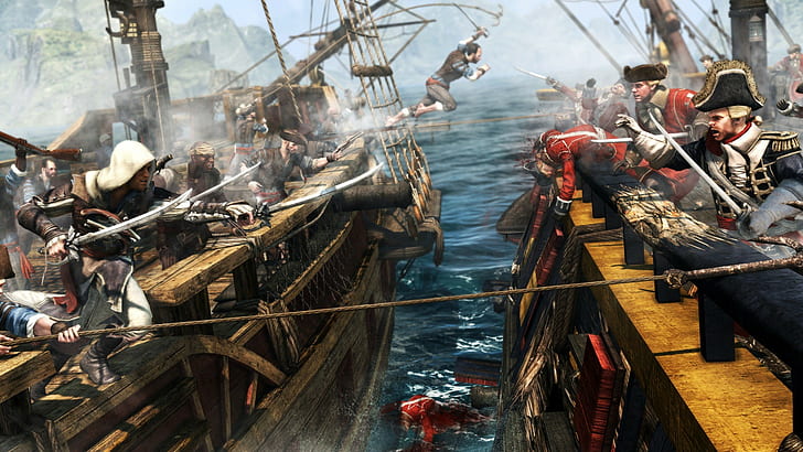 Assassin's Creed Black Flag Pirate Sword Battle Blood HD, video games, HD wallpaper