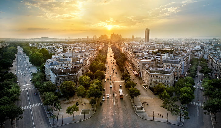 Paris, France, sunlight, road, traffic, HD wallpaper