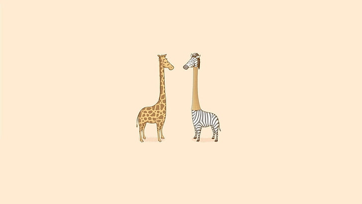 giraffe illustration, humor, zebra, art, minimalism, animal, africa, HD wallpaper