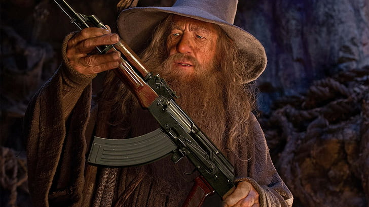 Hd Wallpaper Gandalf Ak 47 The Lord Of The Rings Photo